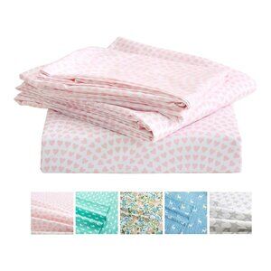 Vonty Twin Pink Heart Microfiber Sheet Set for Kids - Includes Fitted, Flat, & P